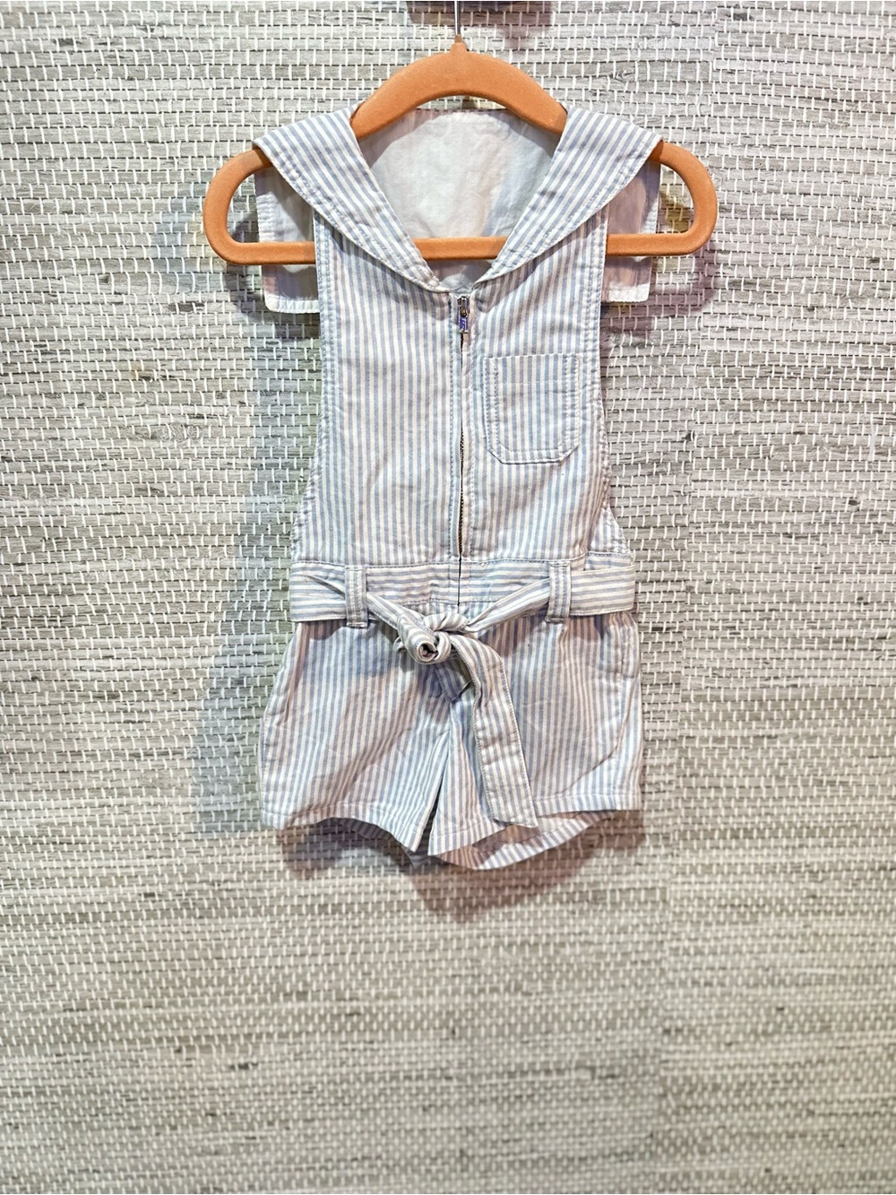 Authentic Chloe romper White and Blue Striped Kids with Tie Belt